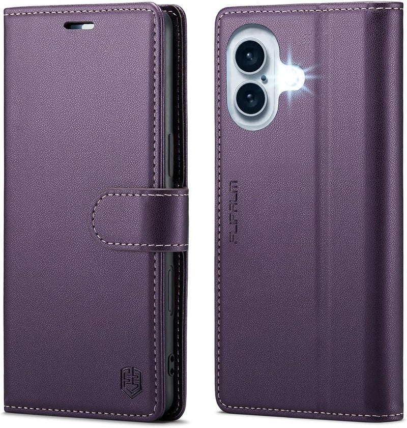 FLIPALM Wallet Case for iPhone 16, RFID Blocking Credit Card Holder, PU Leather Folio Flip Kickstand Protective Shockproof Cover for Apple 16 (Purple, for iPhone 16-6.1'') - Image 1
